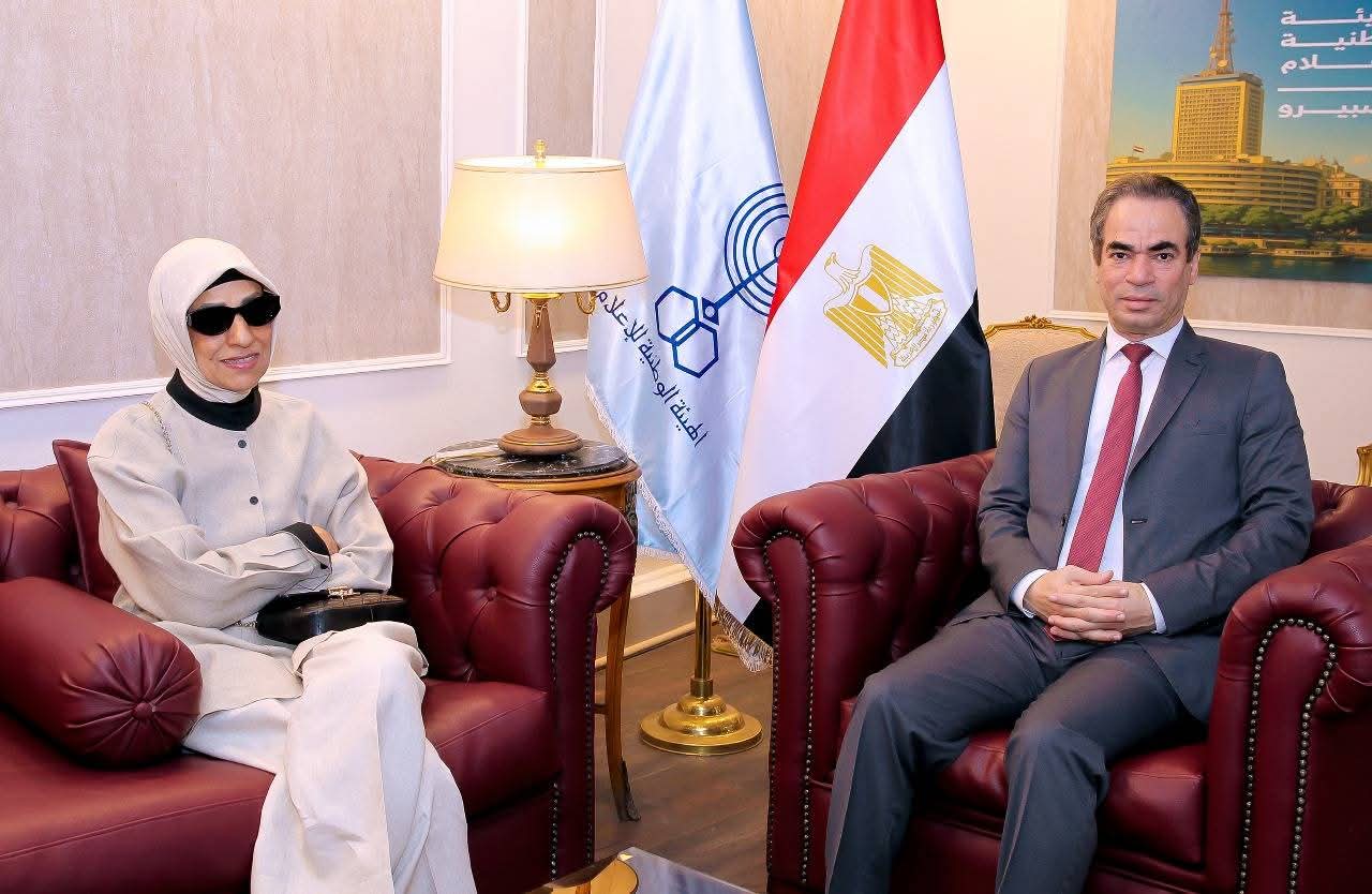قبل افتتاح استديو نجيب محفوظ ..المسلمانى يستقبل هدى نجيب محفوظ بماسبيرو